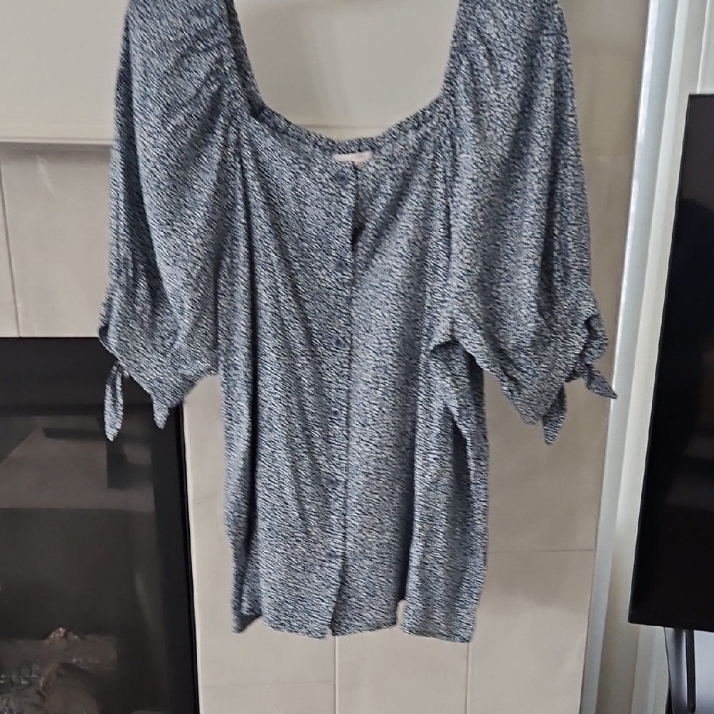 LC Lauren Conrad Navy Patterned Blouse